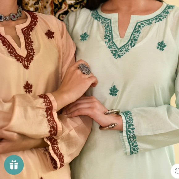 Both colors available Chikankari Chanderi Straight Kurta Set - Picture 2 of 5